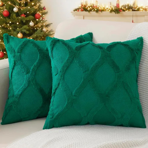 Vista 47 de decorUhome - Juego de 2 fundas de cojín decorativas para primavera de 16 x 16 pulgadas, fundas de almohada afelpadas de lana y piel sintética suave