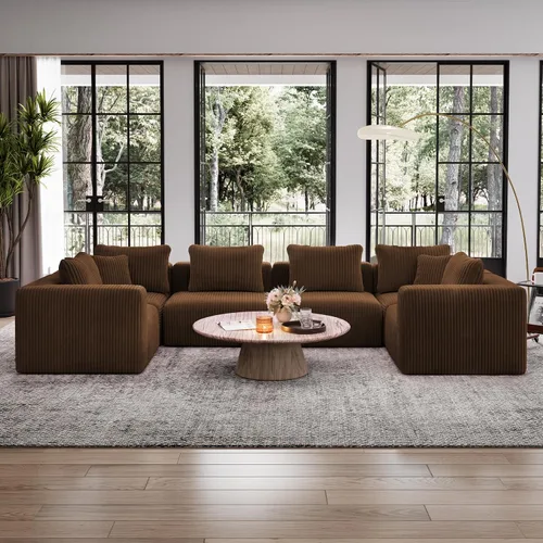 Vista 10 de Avenco Sofá seccional modular de 6 asientos de 141 pulgadas, tela de pana Negro