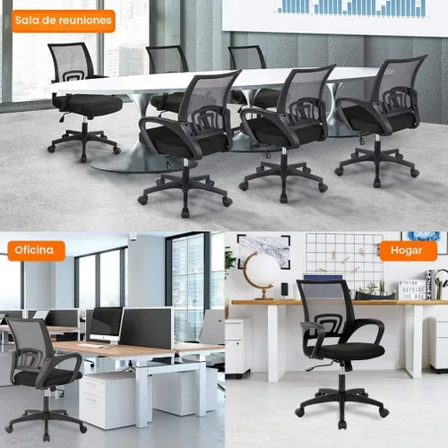 Vista 7 de BestOffice Silla de Oficina Ergonómica Silla Giratoria de Escritorio de Respaldo Medio Respaldo y Soporte Lumbar Transpirable Altura Negro