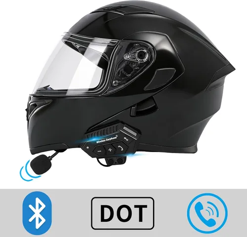 Vista 2 de Casco de motocicleta Bluetooth modular, NVSIO, con aprobación DOT FMVSS-218, abatible, cara completa, con doble visera, para adultos hombres