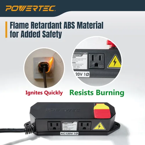 Vista 5 de Powertec Interruptor de seguridad para herramientas eléctricas de doble salida - Interruptor de paleta de 120V 15A con cerradura de llave