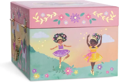 Vista 5 de Jewelkeeper Joyero musical para niña con bailarina negra diseño de pequeña reina con lámina dorada melodía de lago cisne