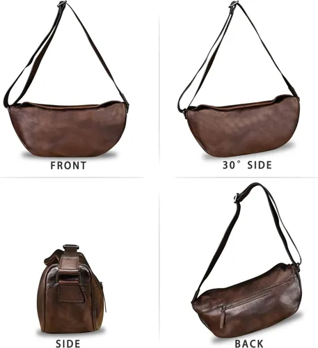 Vista 5 de Bolso bandolera de cuero genuino, mochila casual vintage hecha a mano para senderismo, bolso de hombro para motocicleta, bolso de hombro