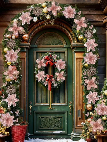 Vista 2 de BSMYBO 59 piezas 6 estilos de flores de Pascua artificiales para árbol de Navidad, adornos de Navidad en color oro rosa con tallos de bayas, copos