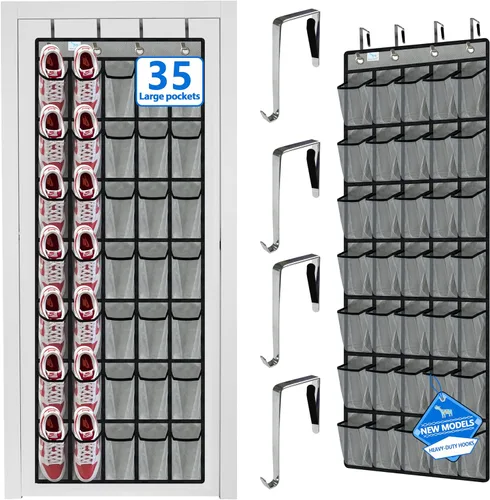 Vista 8 de organizador de zapatos sobre la puerta, 2025 actualizado, organizador de zapatos sobre la puerta, 35 enormes bolsillos transparentes