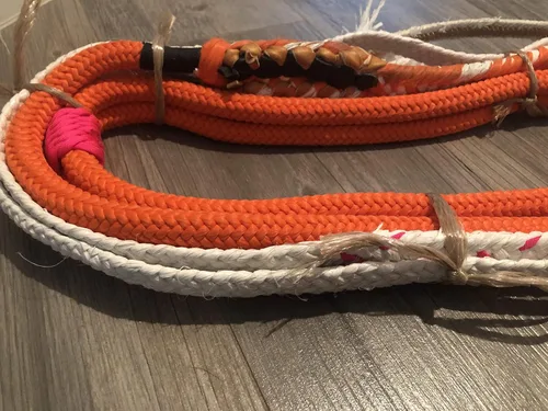 Vista 3 de EPT Bull Ropes Bull Rope Orange & White Poly Pro 9x7 RH 3/4" x 3/4' Soft - Cuerda de montar 16
