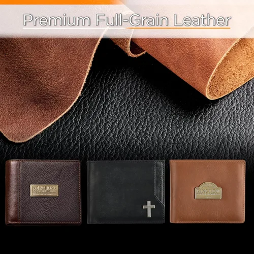 Vista 10 de Christian Art Gifts Cartera de cuero genuino para hombre Fuerte y valiente con incrustaciones de latón " Deuteronomio 316 versículo de la Biblia