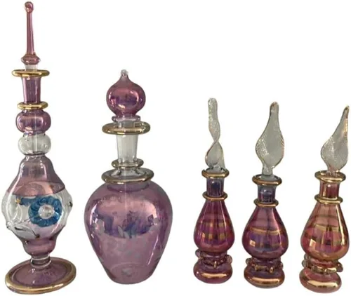 Vista 3 de Juego de 5 botellas de perfume egipcias de vidrio (colección verde)