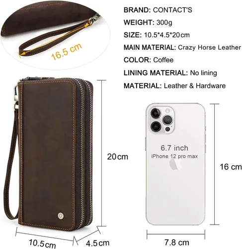 Vista 2 de Bolso de embrague de los hombres, carteras de los hombres, cartera para los hombres, billetera de cuero genuino de gran capacidad del teléfono