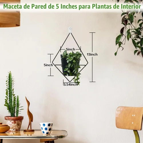 Vista 3 de Koalaime 3 juegos de macetas de pared para plantas de interior, macetas colgantes geométricas para plantas de interior, macetas de riego automático