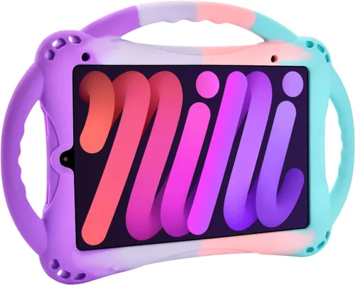 Vista 10 de TopEsct Funda infantil para iPad mini 7 (A17 Pro) 2024/iPad Mini6 2021, funda de silicona a prueba de golpes con soporte de asa para iPad mini