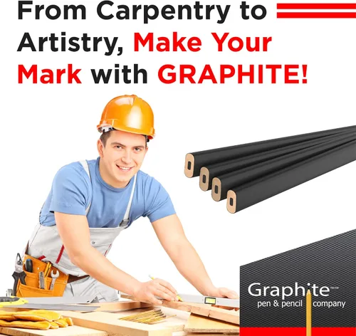 Vista 8 de GRAPHITE Lápices de Carpintero de Mina Dura a Granel - (1) Paquete de 12 Piezas Lápiz de Madera para Construcción #2 (HB) - Negro