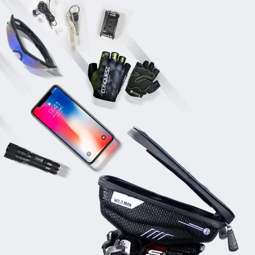 Vista 3 de Bolsa de manillar de bicicleta, resistente al agua, accesorios para manillar de bicicleta, bolsa de tubo frontal superior para bicicleta, soporte