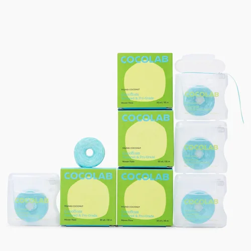 Vista 12 de Cocolab Hilo dental tejido, cuidado bucal diseñado por dentistas, aroma a coco, encerado, expandible, vegano, hilo dental amigable para niños