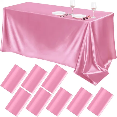 Vista 40 de TURSTIN Paquete de 4 manteles de satén negro de 102 x 58 pulgadas, mantel rectangular de seda brillante, tela suave, decoración de mesa para bodas
