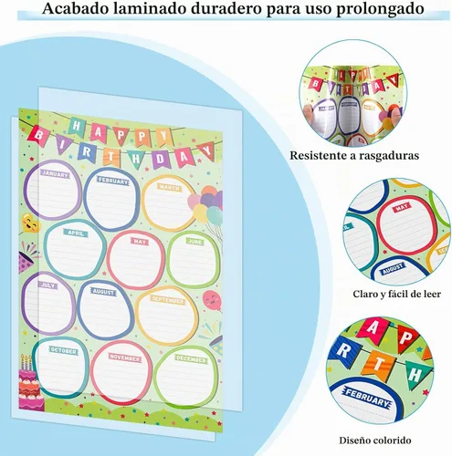 Vista 6 de WhatSign Tabla de cumpleaños para el aula, póster de feliz cumpleaños, calendario de cumpleaños para pared, reutilizable, tablón de anuncios