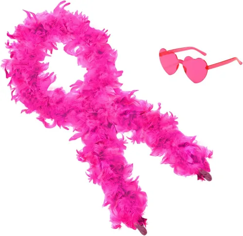 Vista 8 de Boa de plumas con lentes de sol sin montura de corazón, boa de plumas de 4 pies para despedida de soltero, Halloween, accesorio de disfraz
