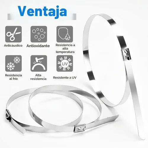 Vista 7 de Bridas de metal de 48 pulgadas, bridas de acero inoxidable extralargas de 500 libras, lazos de correa autobloqueantes resistentes, resistencia