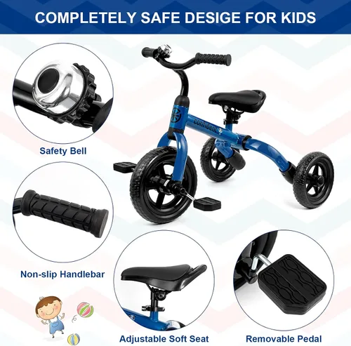 Vista 3 de XPIY Triciclo para niños de 2 a 5 años, triciclo plegable 3 en 1 para niños y niñas, bicicleta para niños con pedal desmontable y asiento ajustable