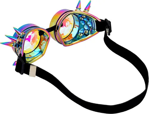 Vista 116 de Gafas de caleidoscopio retro con pinchos, gafas de cristal arcoíris steampunk estilo soldadura, gafas de cosplay punk