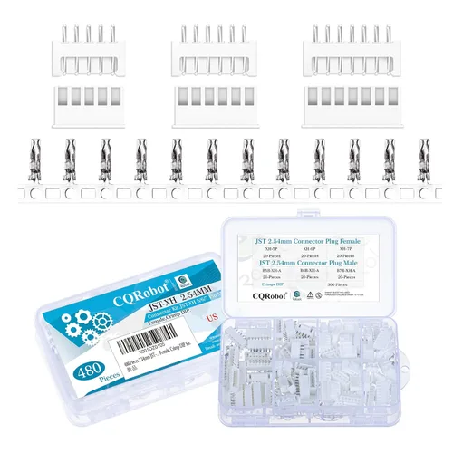 Vista 50 de CQRobot JST EL 4.5 mm de paso 2 pines conector electrónico IC macho, enchufes hembra carcasa y kit de terminales de crimpado en T macho/hembra. 50