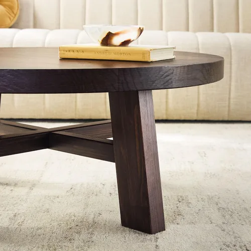 Vista 5 de Walker Edison Colt Modern Farmhouse - Mesa de centro redonda de madera maciza, 36 pulgadas, color espresso