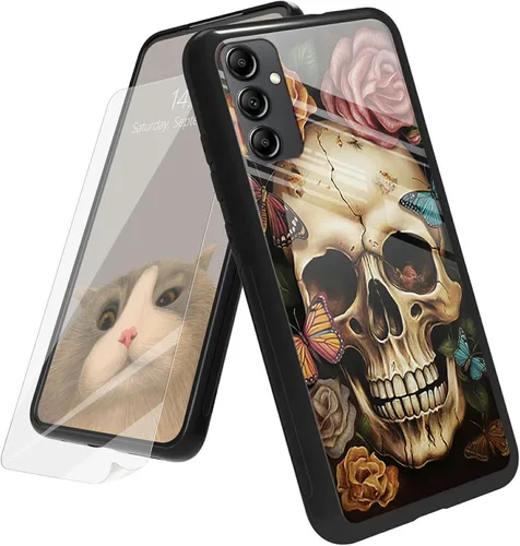 Vista 150 de Funda para Samsung Galaxy A12 5G con protector de pantalla, parte trasera de vidrio templado + TPU de silicona suave que absorbe los golpes