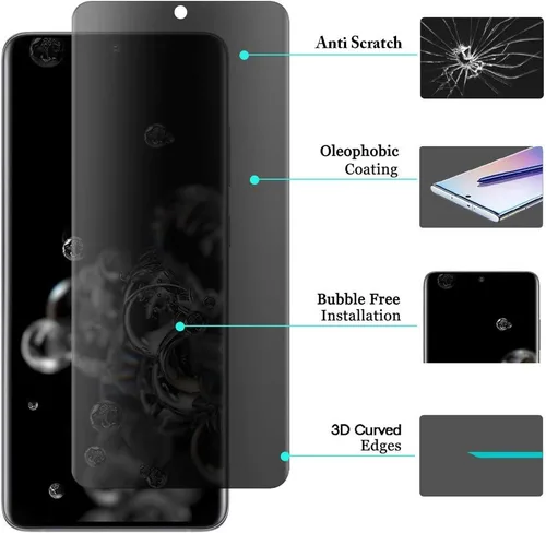 Vista 3 de Protector de pantalla de privacidad para Galaxy S20 Ultra, compatible con fundas, huellas dactilares disponibles, película suave para Samsung Galaxy