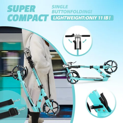 Vista 3 de Scooter para niños a partir de 8 años, adolescentes y adultos, scooter ligero con correa de transporte de altura ajustable equipado con freno