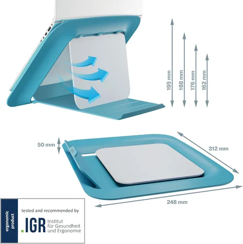 Vista 4 de L: Ergo - Soporte ajustable para portátil, color azul tranquilo