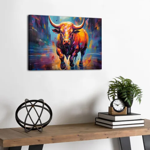 Vista 6 de Arte de pared de vaca colorido de cuernos largos, pinturas de vacas, impresiones en lienzo de ganado de granja, estilo de pintura al óleo