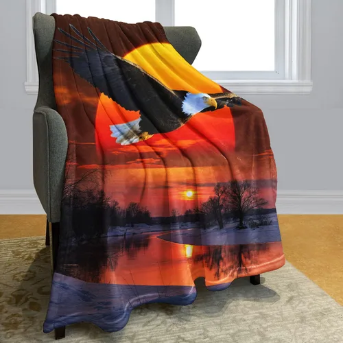 Vista 2 de Manta de forro polar con diseño de águila, manta de vellón suave y mullida para sofá o cama, 50 x 60 pulgadas