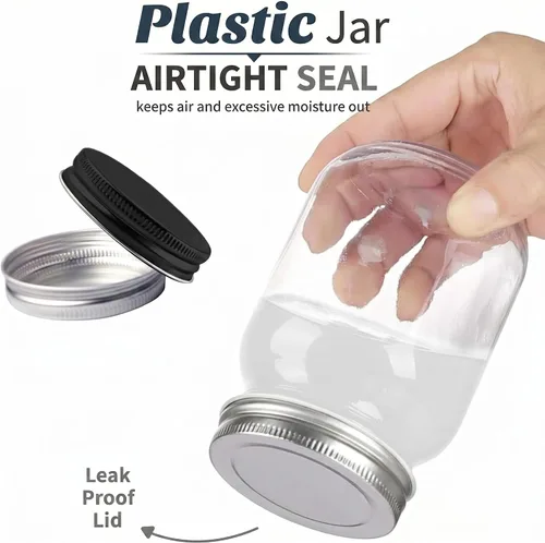 Vista 3 de Novelinks - Tarros de plástico de 32 onzas y recipientes de plástico con tapas 12 Pack, Black, 32 oz Clear Plastic Jars with Lids, Quart Mason
