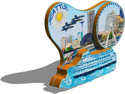 Vista 2 de Imán de Seattle de Estados Unidos para nevera, hitos de madera 3D, recuerdos coleccionables, decoración hecha a mano, 14