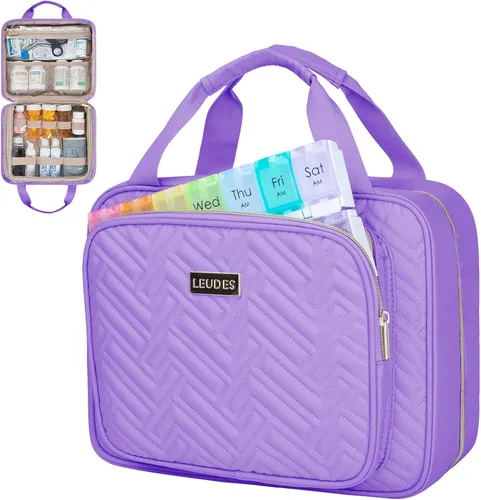 Vista 13 de Leudes Organizador de botellas de píldoras de viaje, organizador y almacenamiento de medicamentos, bolsa de medicamentos para el hogar, estuches