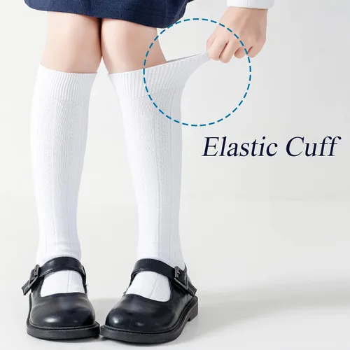 Vista 3 de Calcetines altos hasta la rodilla para niñas, punto trenzado, acanalados, para uniforme escolar, paquete de 36, calcetines de tubo sin costuras