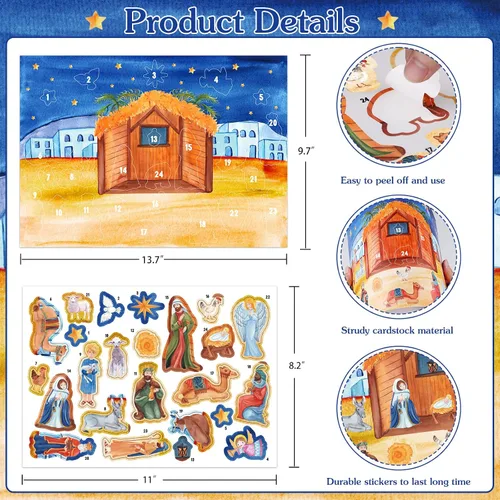 Vista 7 de WhatSign - Calendario de Adviento con calcomanía de pesebre para niños