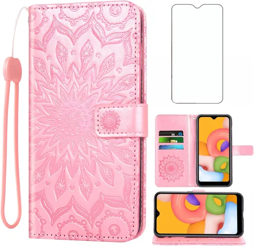 Vista 11 de Asuwish Funda de teléfono para Samsung Galaxy A01 con protector de pantalla de vidrio templado y funda delgada de cuero con soporte para tarjetas