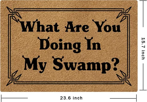 Vista 3 de MjiejieM Divertidos felpudos con texto en inglés «What are You Doing in My Swamp» para interiores y exteriores, tapete de bienvenida para interiores