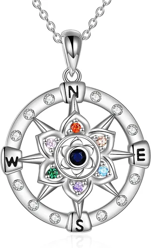 Vista 8 de LUHE Collar de plata de ley con dije de pentagrama de chakras y luna, pentáculo, celta, pagano, wiccano, amuleto mágico para mujeres, adolescentes