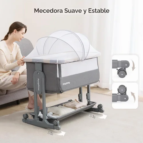 Vista 5 de Maydolly - Moisés de bebé 3 en 1 con modo mecedora suave, color gris