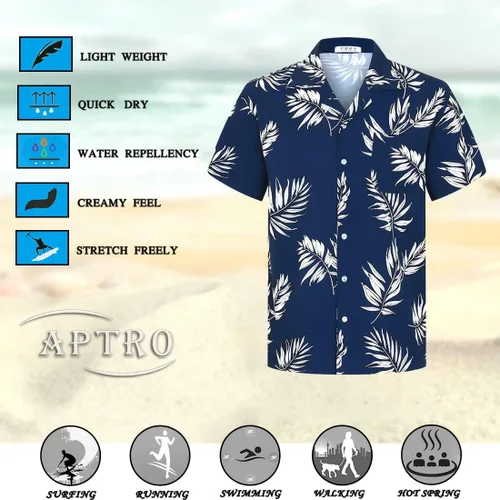 Vista 6 de APTRO Men's Casual Hawaiian Shirt Short Sleeve Quick Dry Cruise Beach Shirts