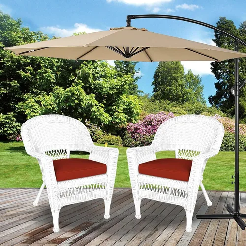 Vista 8 de Jeco Silla de mimbre con cojín rojo, juego de 2, blanco/W00206- Blanco/Rojo Ladrillo