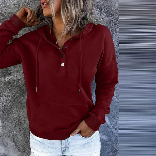 Vista 92 de Sudaderas con capucha para mujer, con cuello de botón, sin botones, con cordón, manga larga, lindas, ropa para adolescentes y niñas