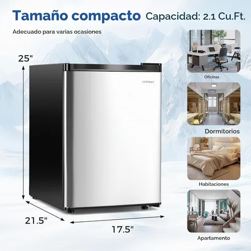 Vista 2 de COSTWAY Congelador pequeño de 2.1 pies cúbicos, mini congelador vertical compacto con puerta individual reversible, 7 termostatos ajustables, bajo
