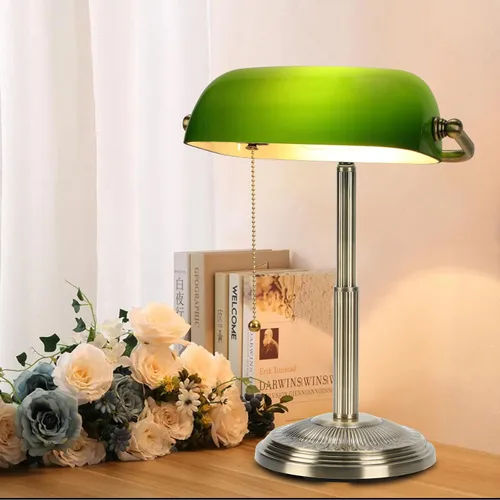 Vista 8 de LINNMON Lámpara de Escritorio de Banquero, Lámpara Retro Verde, Lámpara Vintage con Interruptor de Cadena de Tirar para Oficina en el Hogar