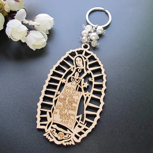 Vista 5 de 12 llaveros de Nuestra Señora de Guadalupe con bolsas de regalo Bautizo Recuerdo Marrón, Marrón