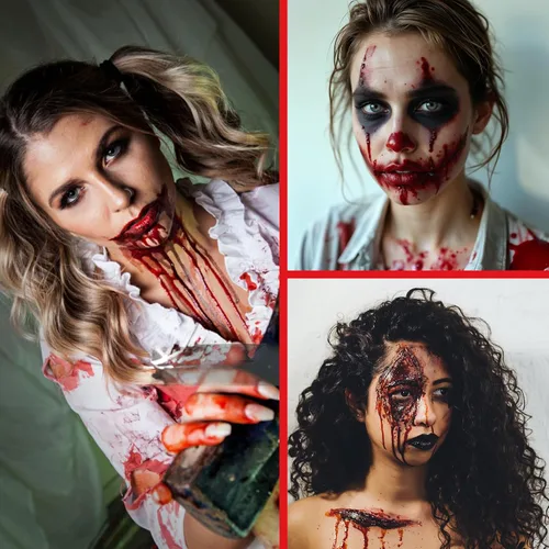 Vista 6 de Halloween 1.7 fl oz sangre falsa lavable Cosplay para disfraz de zombi maquillaje