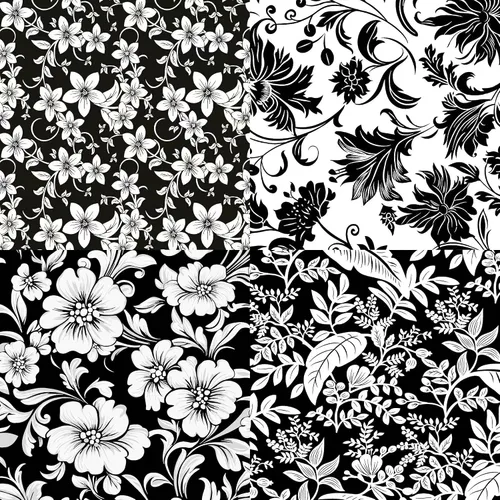 Vista 5 de Paquetes de tela de algodón acolchado de 18 x 22 pulgadas para coser, 10 unidades de flores blancas y negras 18" x 22" Fat Quarters Quilting