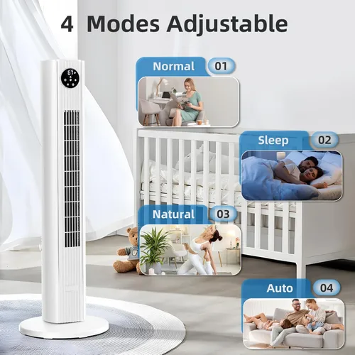 Vista 4 de Antarctic Star Ventilador de Torre Portátil Ventiladores de Piso Oscilante 85° Ventilador Silencioso de Enfriamiento Temporizador 12H Control Remoto
